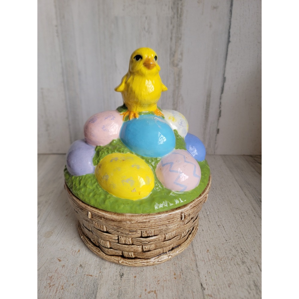 vintage chick Easter basket ceramic‎ container egg pastel home decor
